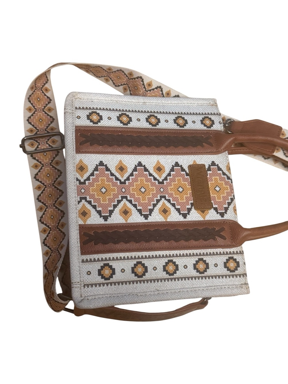 Wrangler Geometric Native  Patterned Shoulder Bag in Brown and Cream Rodeo, - Picture 3 of 5